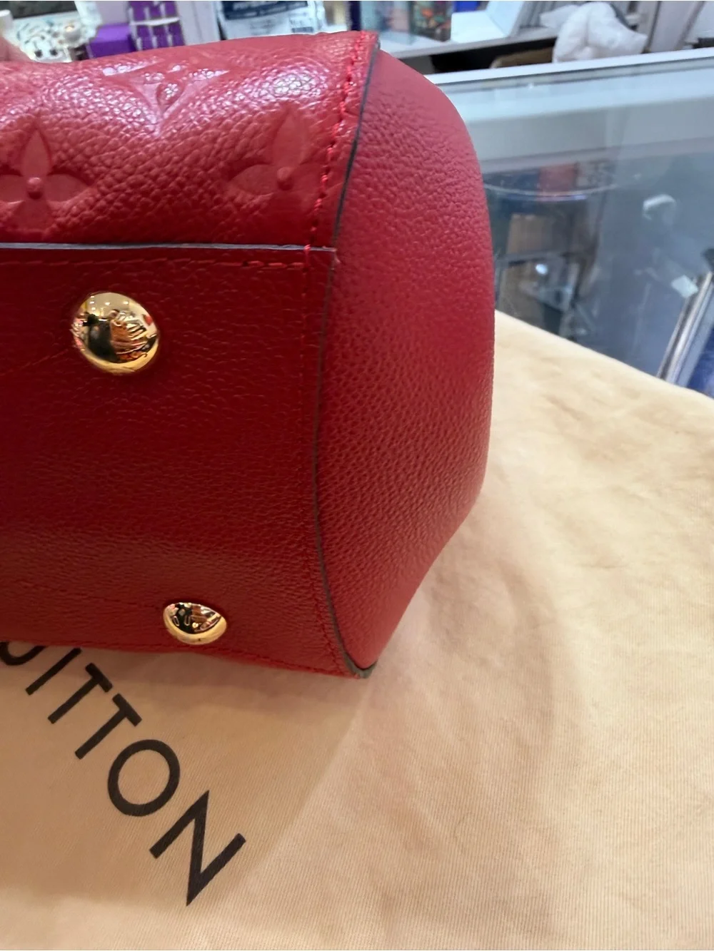 Louis Vuitton Red Embossed Monogram Satchel